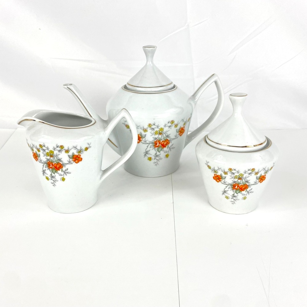 Brazilian Porcelana Pozzani Tea Set Vintage Teapot Sugar & Milk Containers White